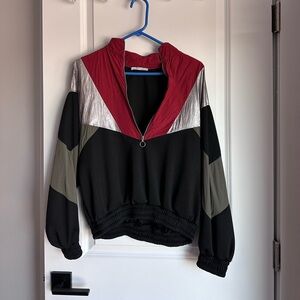 ZARA Women’s Small Metallic Colorblock Tracksuit Half Zip Cropped Bomber Jacket